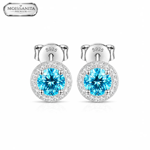 Astra Blue 6.5MM Stud Earring - 925 Silver * Moissanite