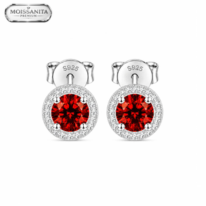 Astra Red 6.5MM Earring - 925 Silver * Moissanite