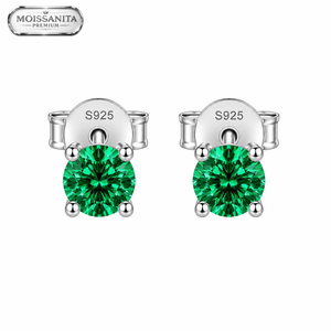 Emerald Diamond Stud 5mm - 925 Silver * Moissanite