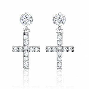 Divine Cross Earring 21mm - 925 Silver * Moissanite