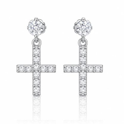 Divine Cross Earring 21mm - 925 Silver * Moissanite