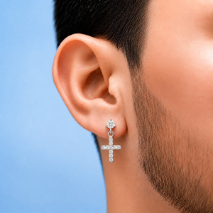 Arete Divine Cross 21mm - Plata 925 * Moissanita