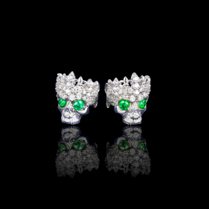 Arete Skull Green 9mm - Plata 925 * Moissanita