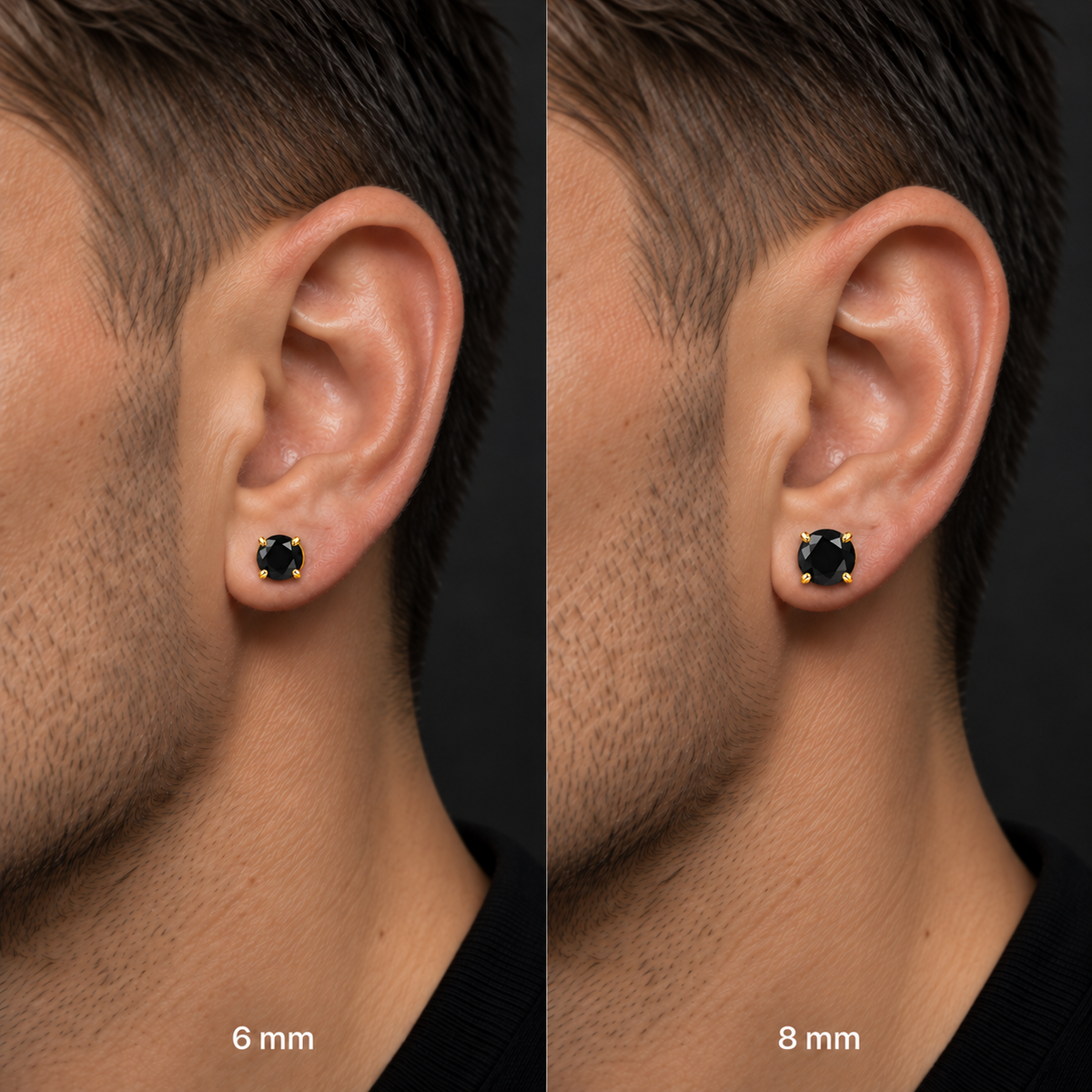 Arete Zeus Imantado 6mm/8mm – Acero Gold 316L con Circonia Black 5A