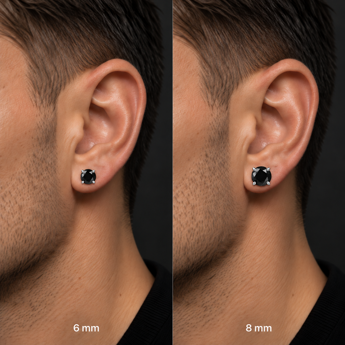 Arete Zeus Imantado 6mm/8mm – Acero Silver 316L con Circonia Black 5A