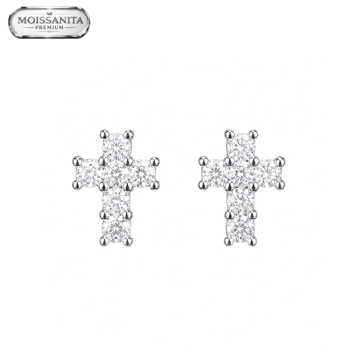 Arete Celestial Cross 8mm – Plata 925 con Moissanita | Lion Luxury