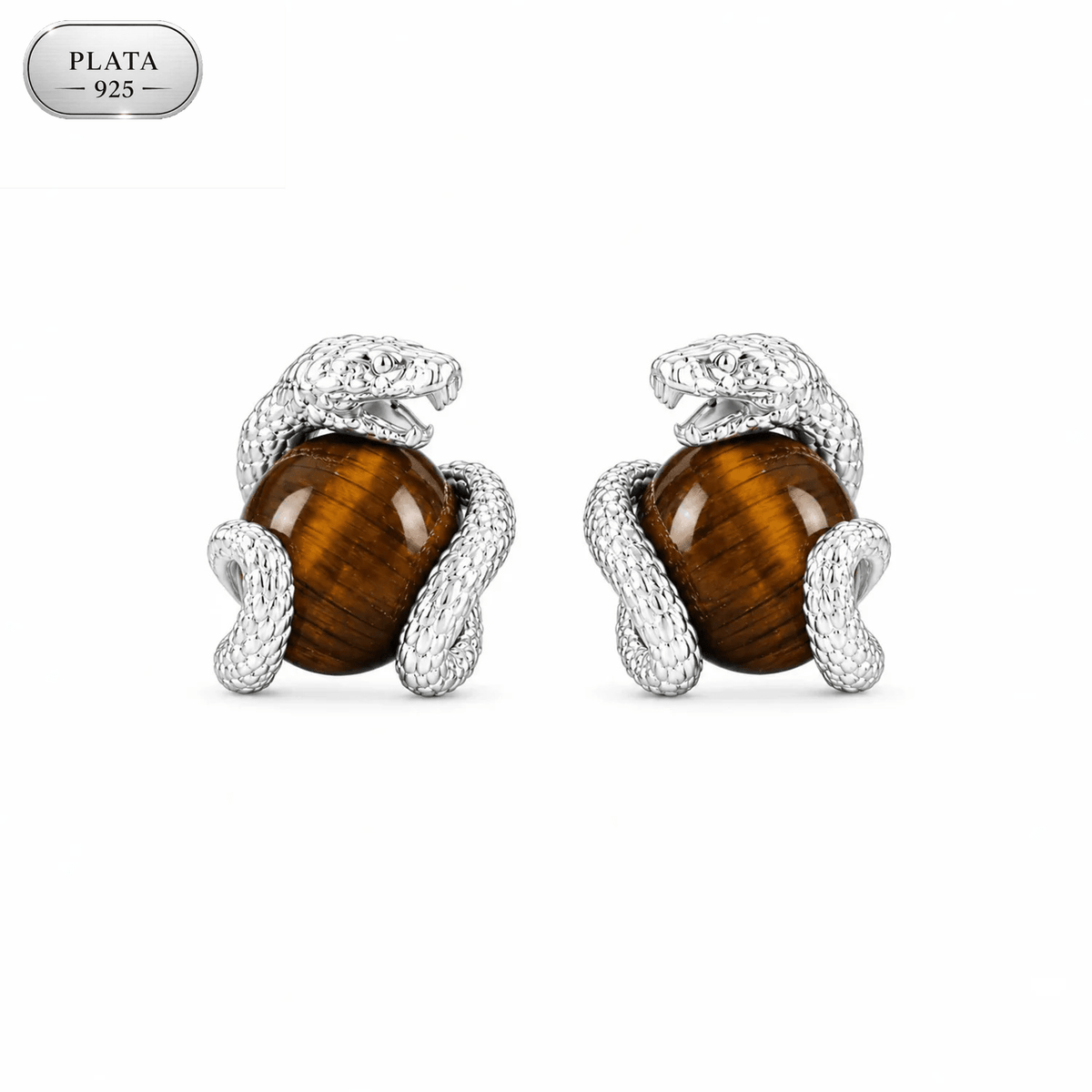 Arete VenomStone 7.5mm – Plata 925 con Tiger Eye | Lion Luxury
