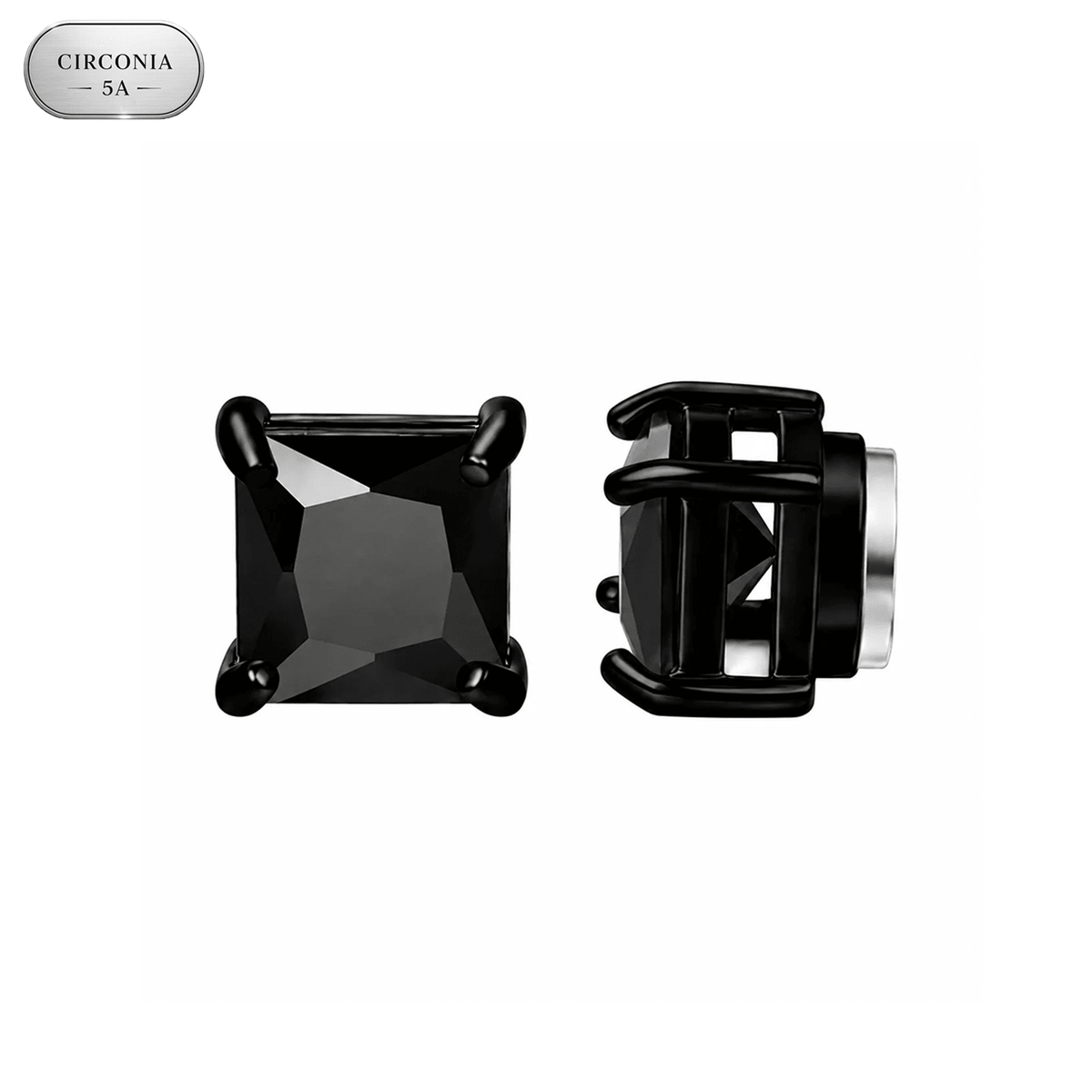 Arete Draco Imantado 6mm/8mm – Acero Black 316L con Circonia Black 5A – detalle 3