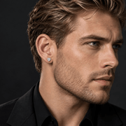 Arete Love 6 mm de plata 925 con moissanita, en oreja de modelo.