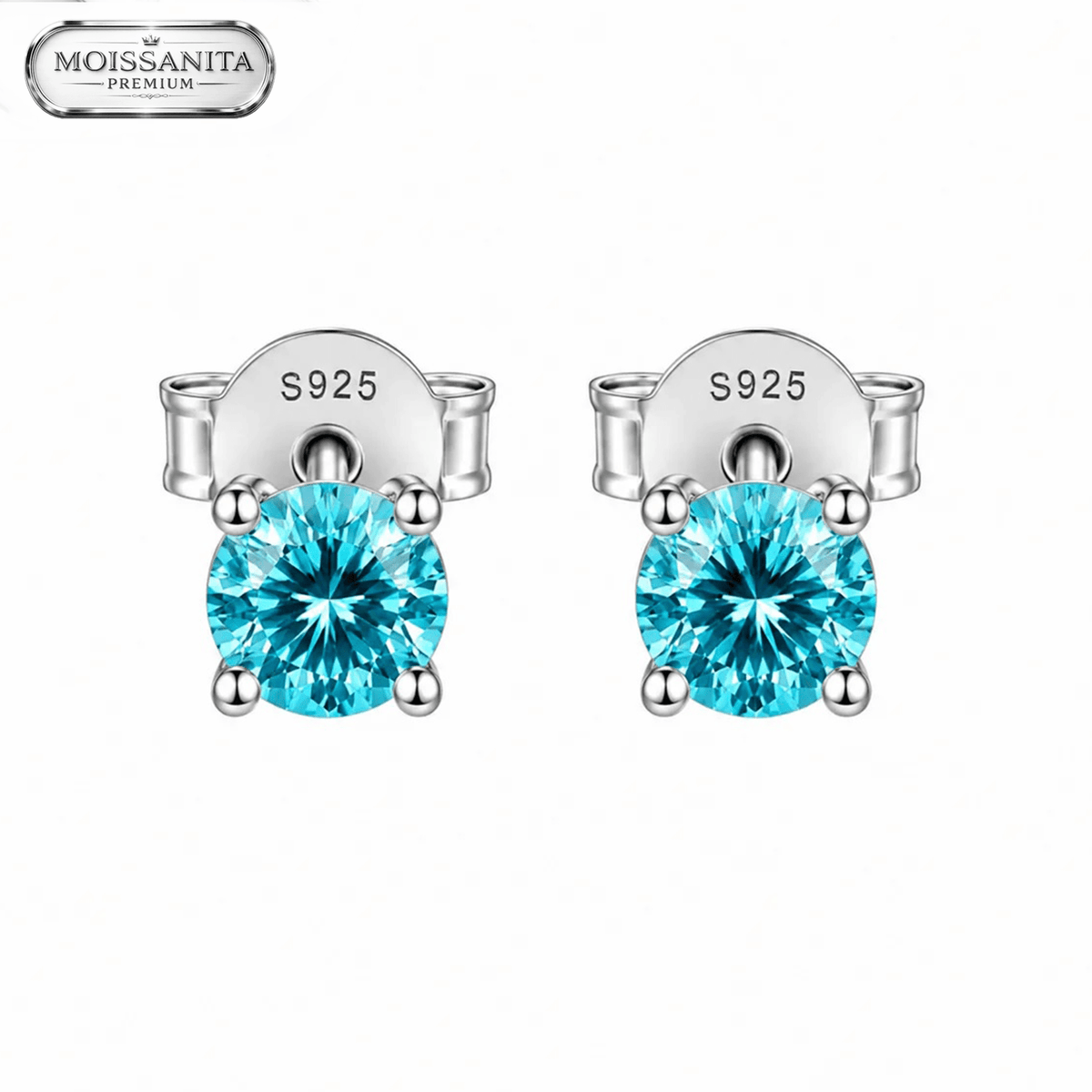 Arete Blue Diamond 5mm – Plata 925 con Moissanita | Lion Luxury