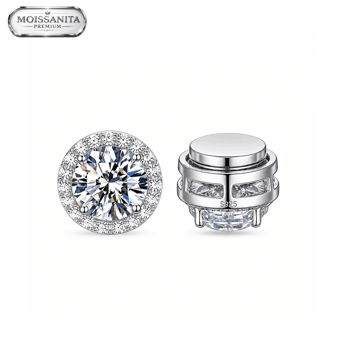 Arete Astra Imantado 7.5mm – Plata 925 con Moissanita | Lion Luxury