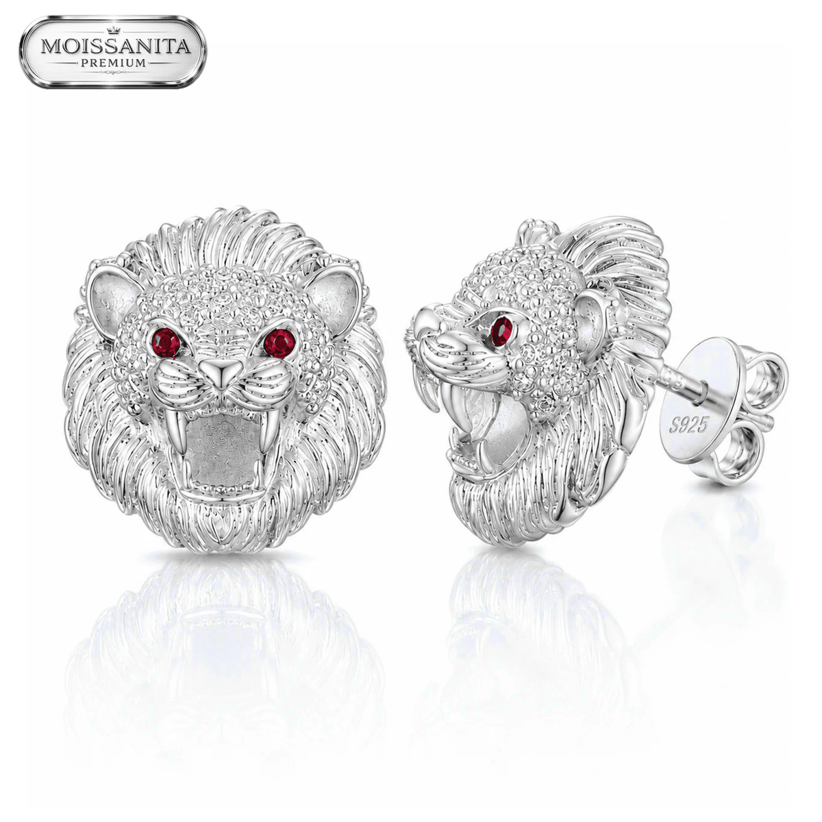 Arete Lion King 12mm – Plata 925 con Moissanita | Lion Luxury