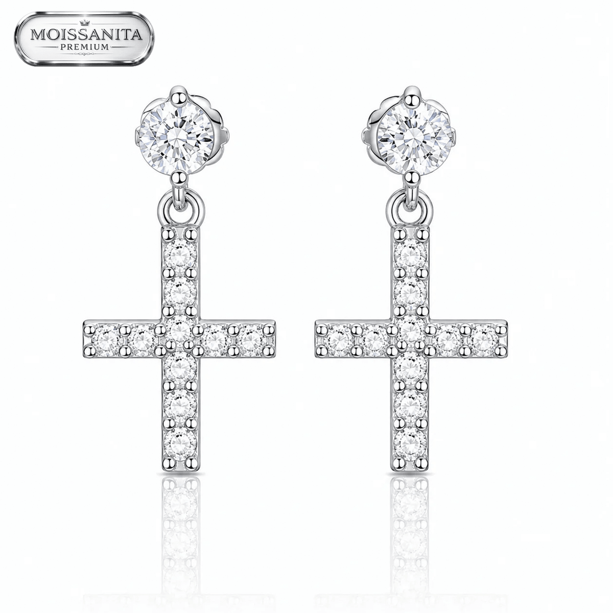 Arete Divine Cross 21mm – Plata 925 con Moissanita | Lion Luxury