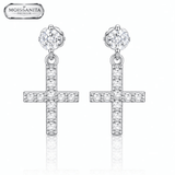Arete Divine Cross 21mm – Plata 925 con Moissanita