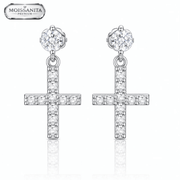 Arete Divine Cross 21mm – Plata 925 con Moissanita | Lion Luxury