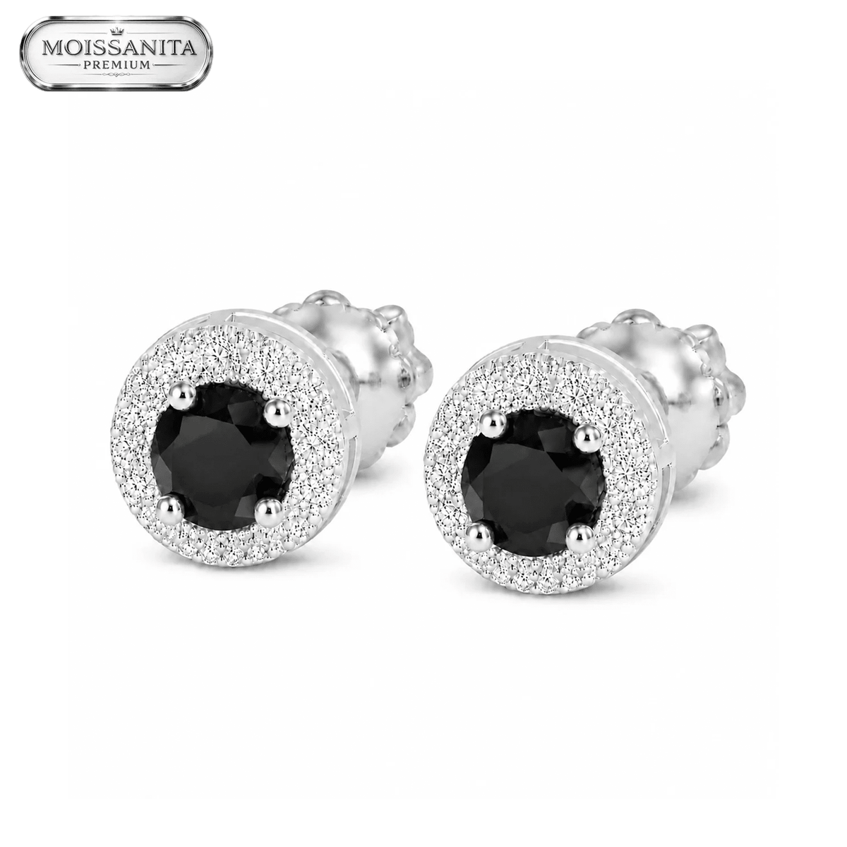 Arete Astra Black 6.5mm – Plata 925 con Moissanita | Lion Luxury