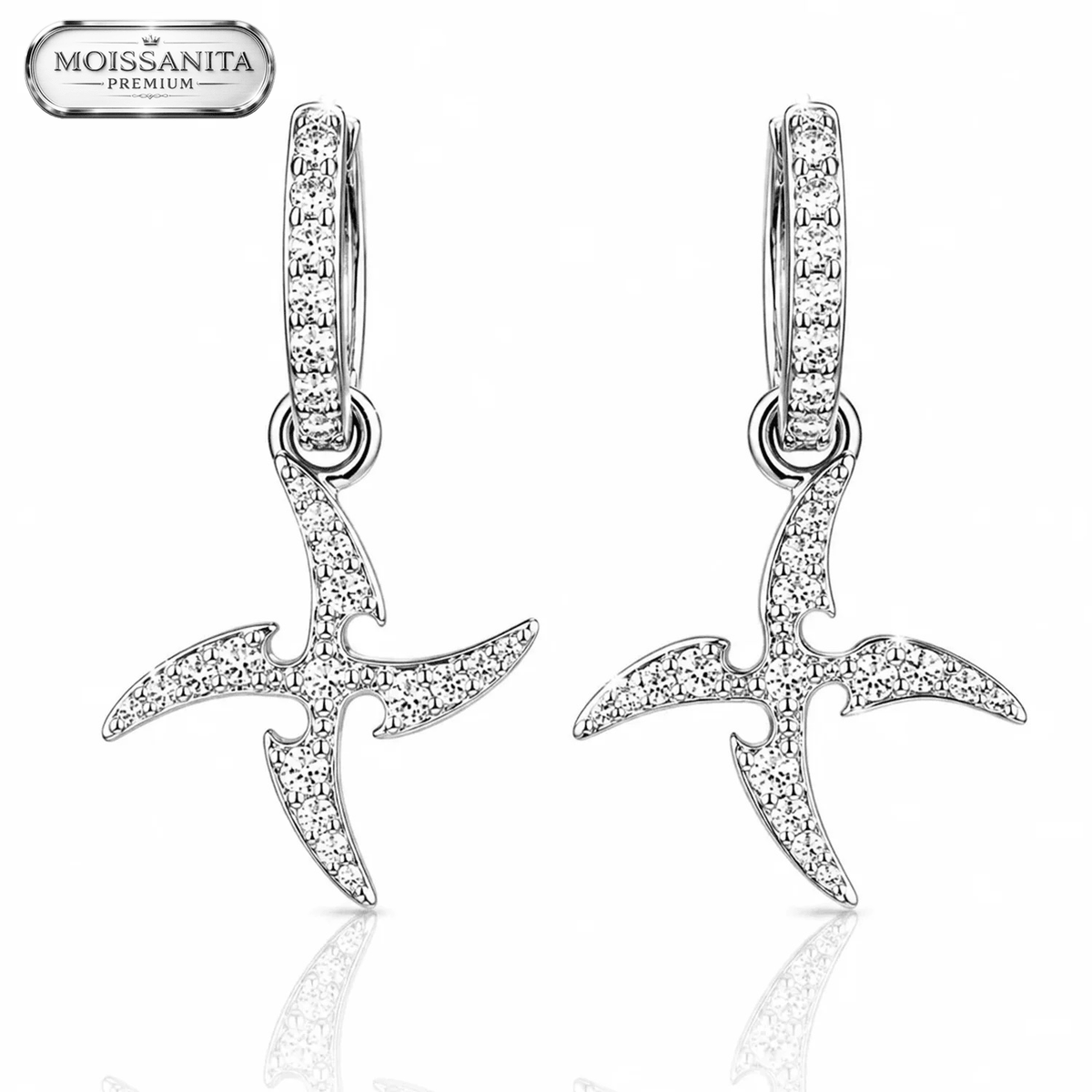 Arete Ninja Star 28.5mm – Plata 925 con Moissanita | Lion Luxury