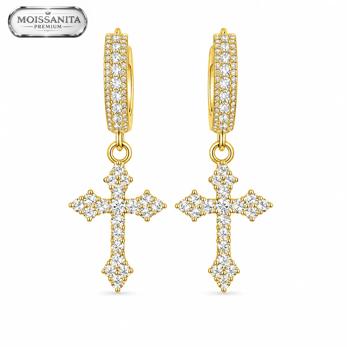 Arete Cross Gotic 29.5mm – Plata 925 con Moissanita – detalle 3