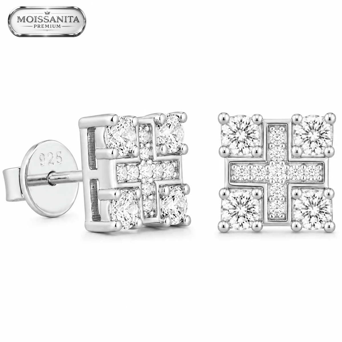 Arete Crosslight 9mm – Plata 925 con Moissanita | Lion Luxury