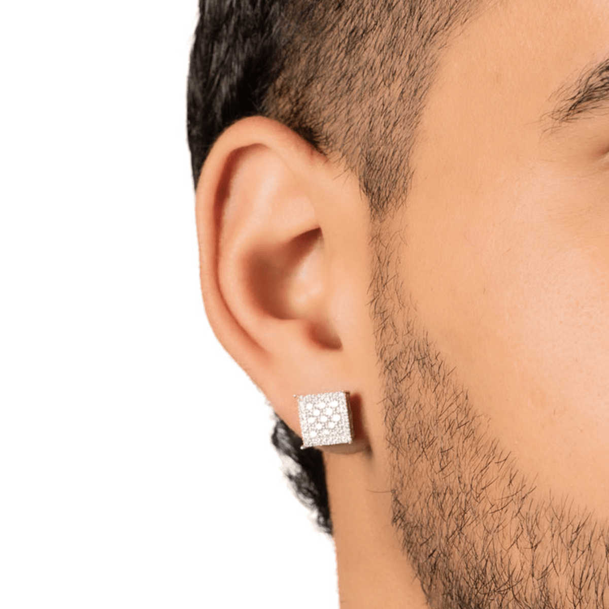 Arete Lumen Block 10mm – Plata 925 con Moissanita – detalle 2