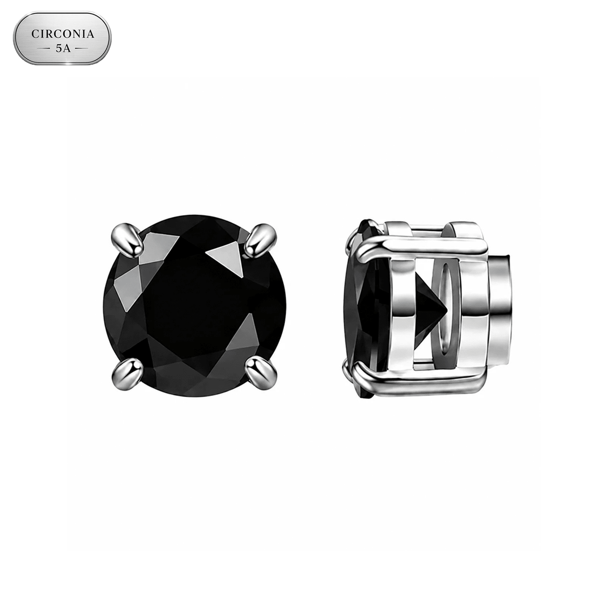 Arete Zeus Imantado 6mm/8mm – Acero Silver 316L con Circonia Black 5A – detalle 3