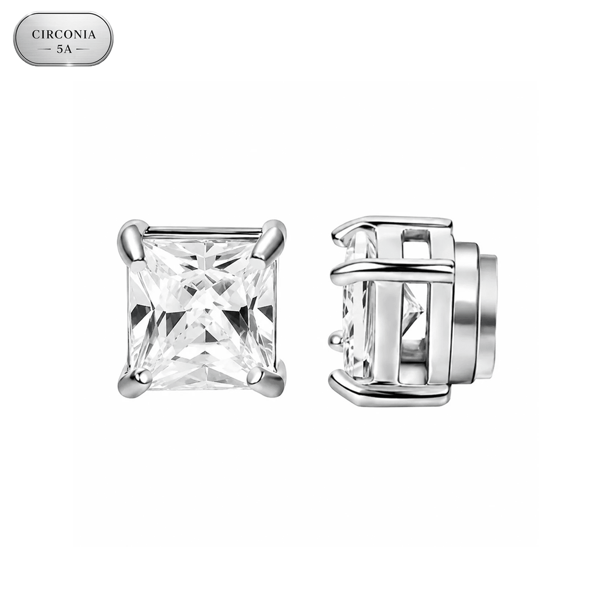 Arete Draco Imantado 6mm/8mm – Acero Silver 316L con Circonia 5A – detalle 3