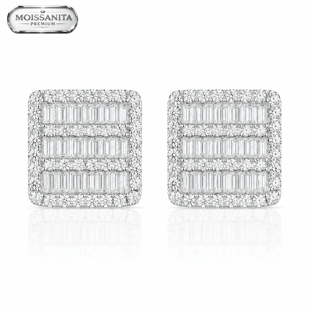 Arete Square Diamond 11mm – Plata 925 con Moissanita | Lion Luxury