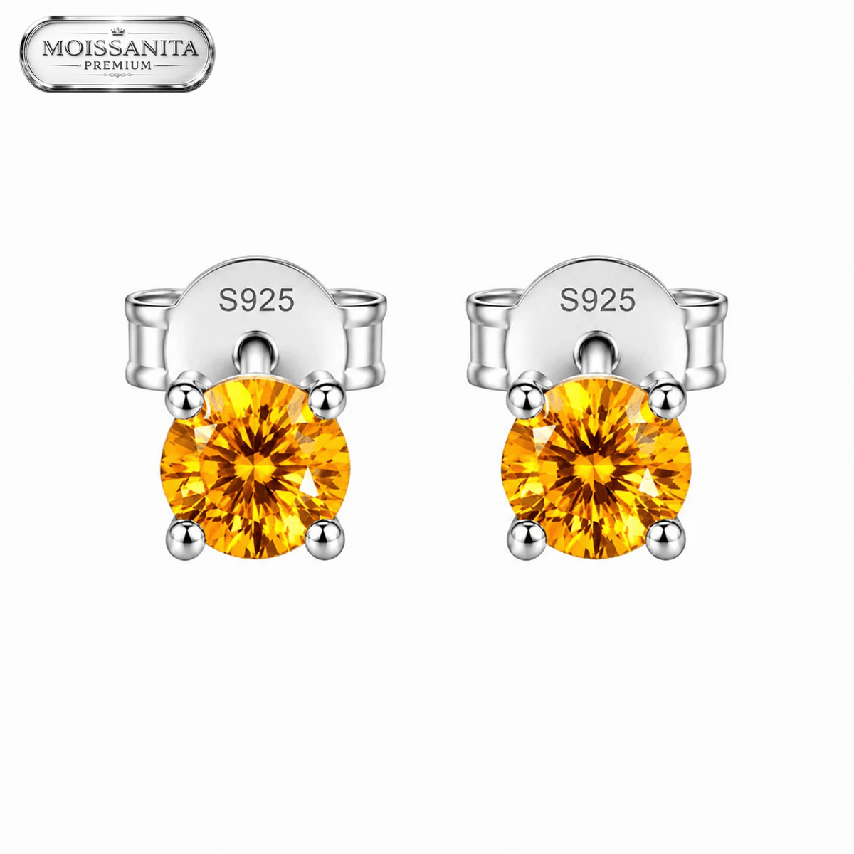 Arete Orange Diamond 5mm – Plata 925 con Moissanita | Lion Luxury