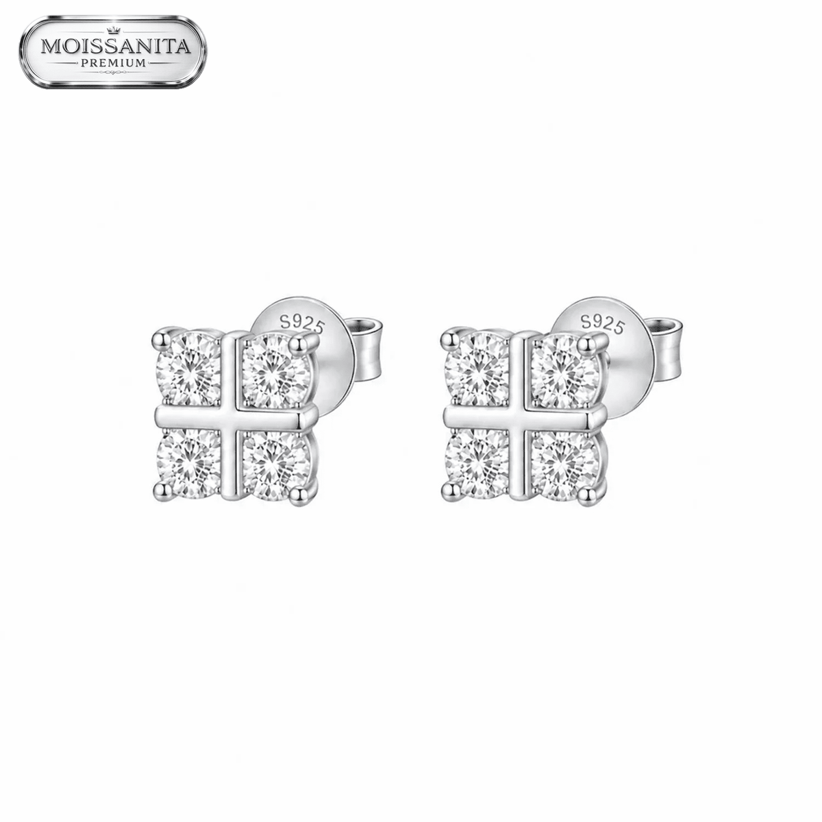 Arete Eclat Square 4.5mm – Plata 925 con Moissanita | Lion Luxury
