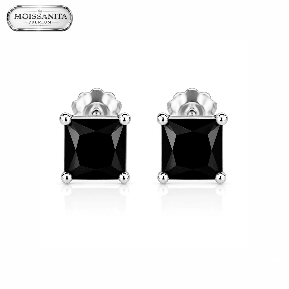 Arete Royalty Black 5.5mm – Plata 925 con Moissanita | Lion Luxury