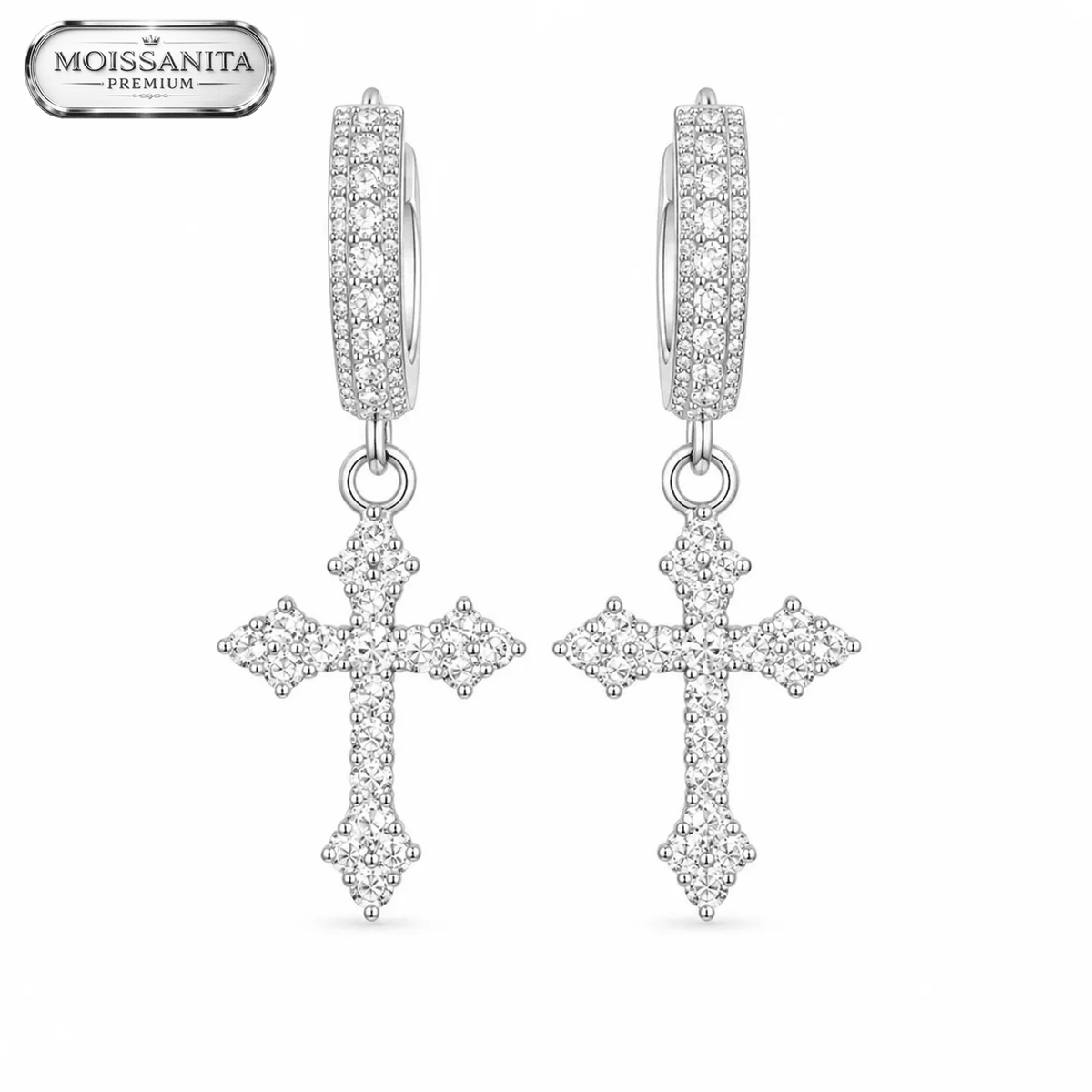 Arete Cross Gotic 29.5mm – Plata 925 con Moissanita | Lion Luxury