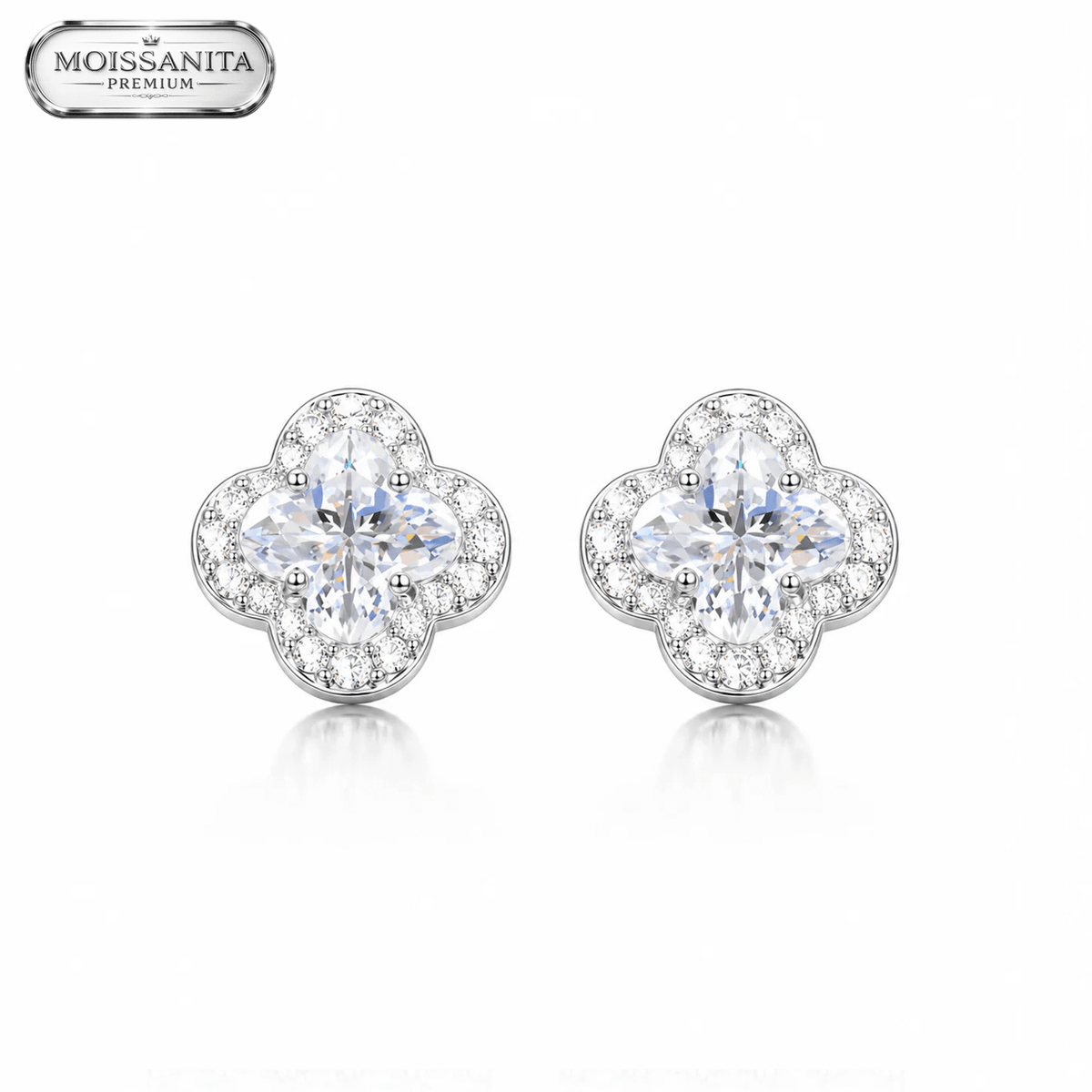 Arete Clover 8mm – Plata 925 con Moissanita | Lion Luxury