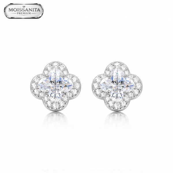 Arete Clover 8mm – Plata 925 con Moissanita | Lion Luxury