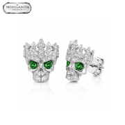 Arete Skull Green 9mm – Plata 925 con Moissanita | Lion Luxury