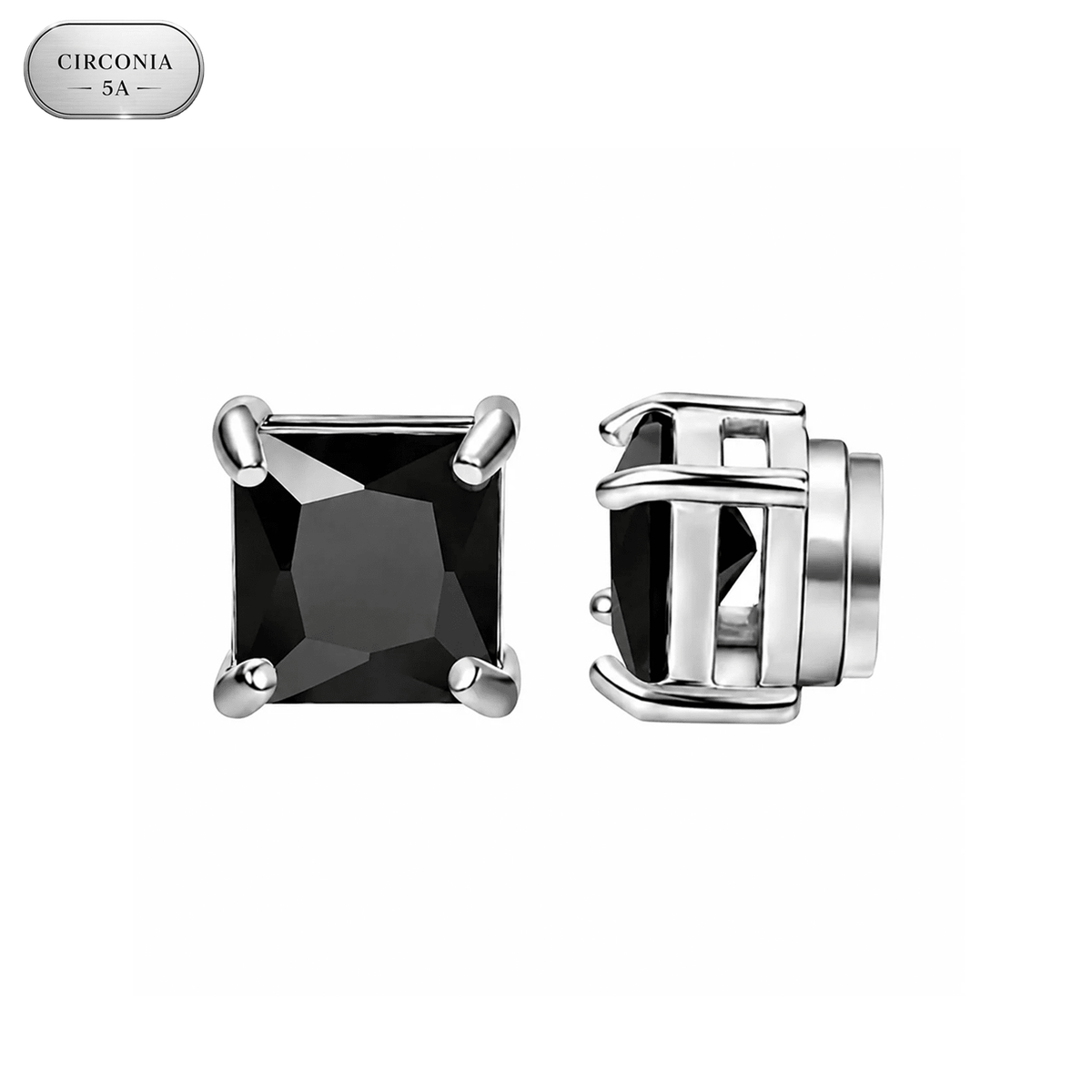Arete Draco Imantado 6mm/8mm – Acero Silver 316L con Circonia Black 5A – detalle 3