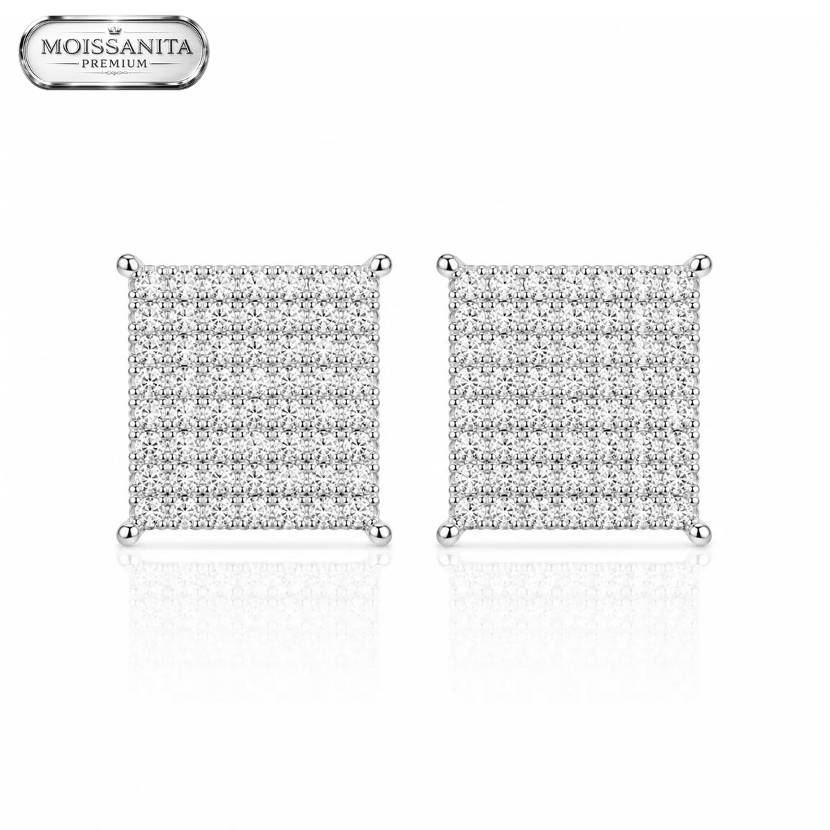 Arete Lumen Block 10mm – Plata 925 con Moissanita | Lion Luxury