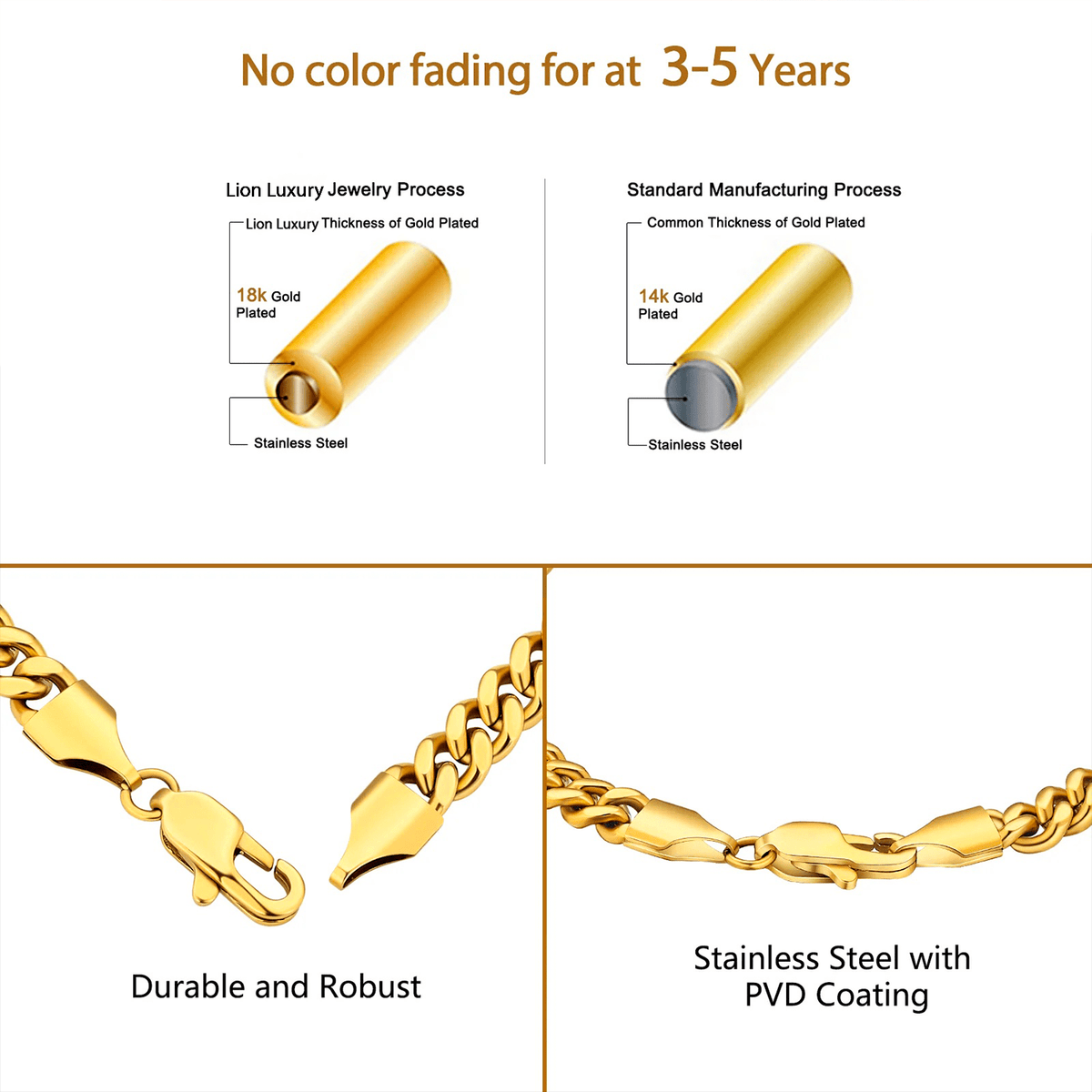 Cadena Miami Cuban Gold 5mm – Acero 316L – detalle 3