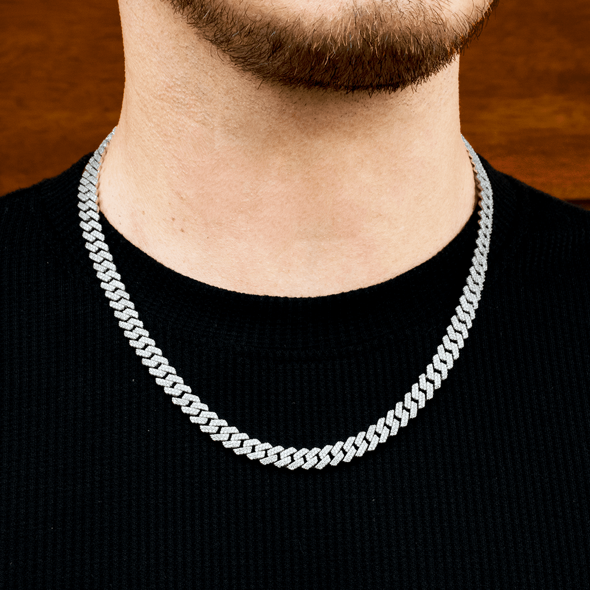 Cadena Prong 8mm – Plata 925 con Moissanita – detalle 3
