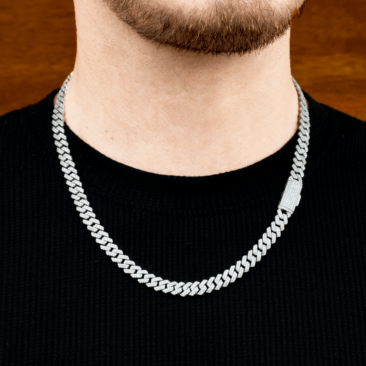 Cadena Prong 8mm – Plata 925 con Moissanita – detalle 2