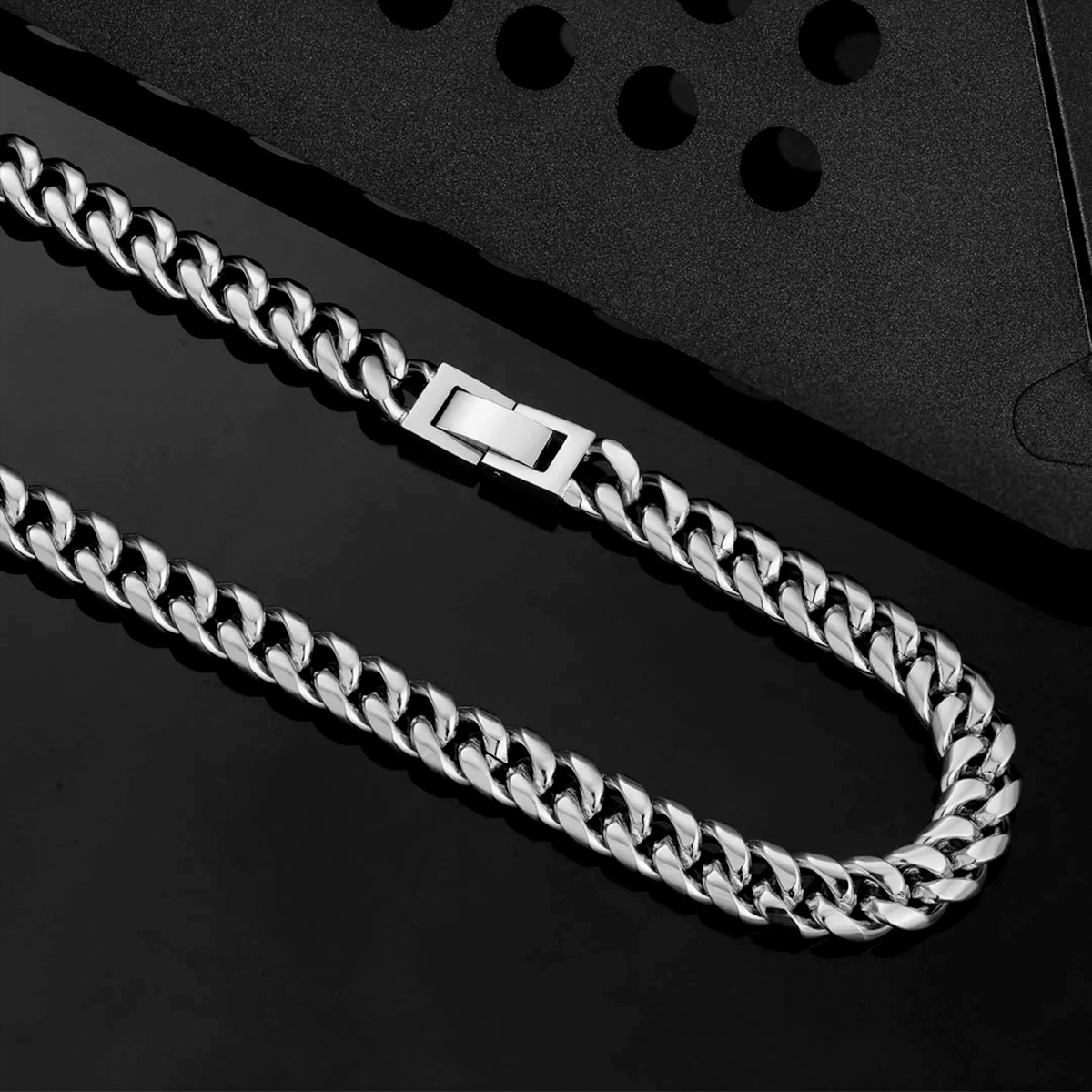 Cadena Miami Cuban Silver 10mm – Acero 316L – detalle 2