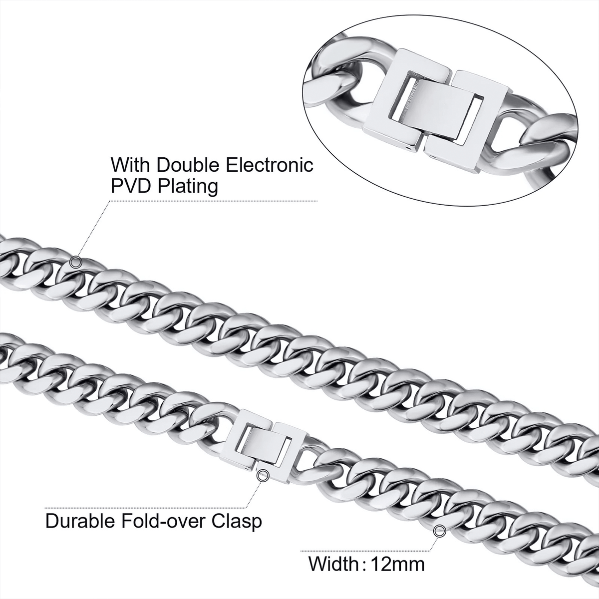 Cadena Miami Cuban Silver 10mm – Acero 316L – detalle 3