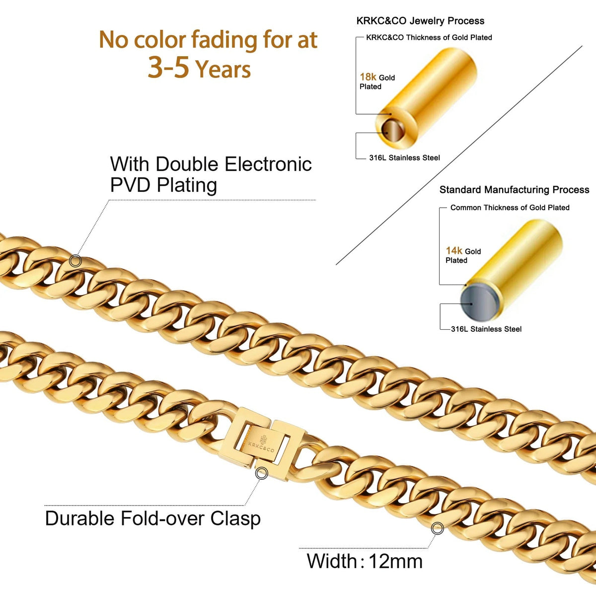 Cadena Miami Cuban Gold 10mm – Acero 316L – detalle 3