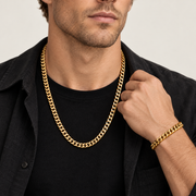 Combo cadena + pulsera Miami Cuban Gold 8mm – Acero 316L dorado en modelo masculino