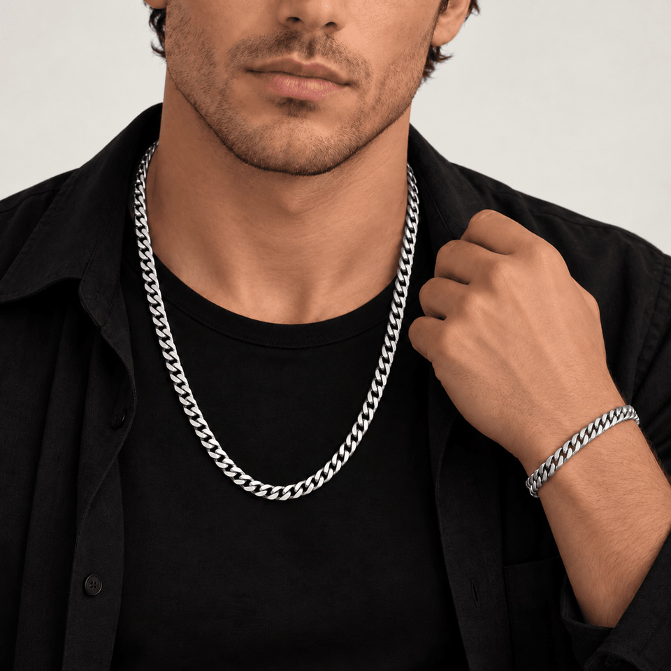 Combo Miami Cuban 7 mm – Cadena + Pulsera · Acero 316L