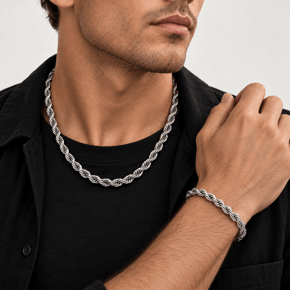 Combo Nudo 6 mm – Cadena + Pulsera · Acero 316L