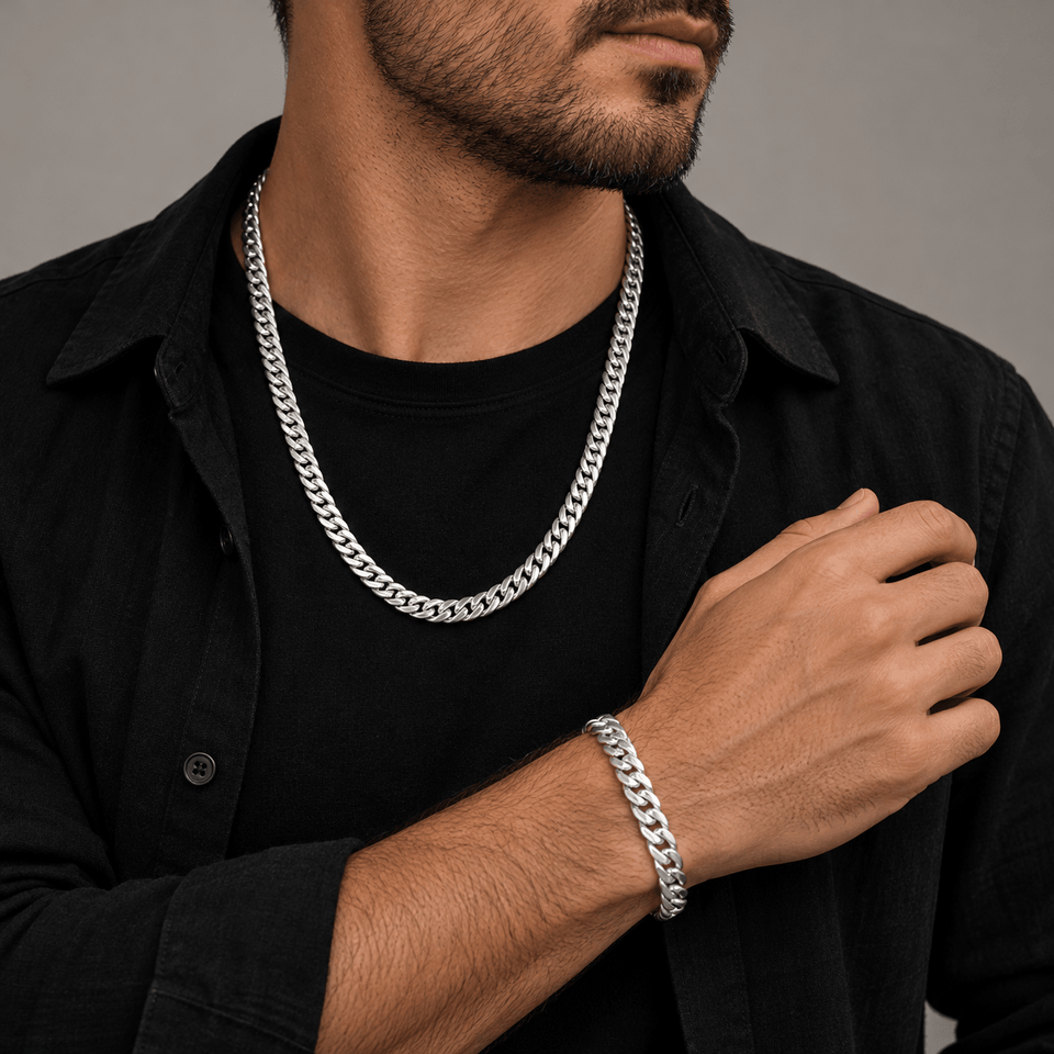 Combo Miami Twice 7.5 mm – Cadena + Pulsera · Plata 950