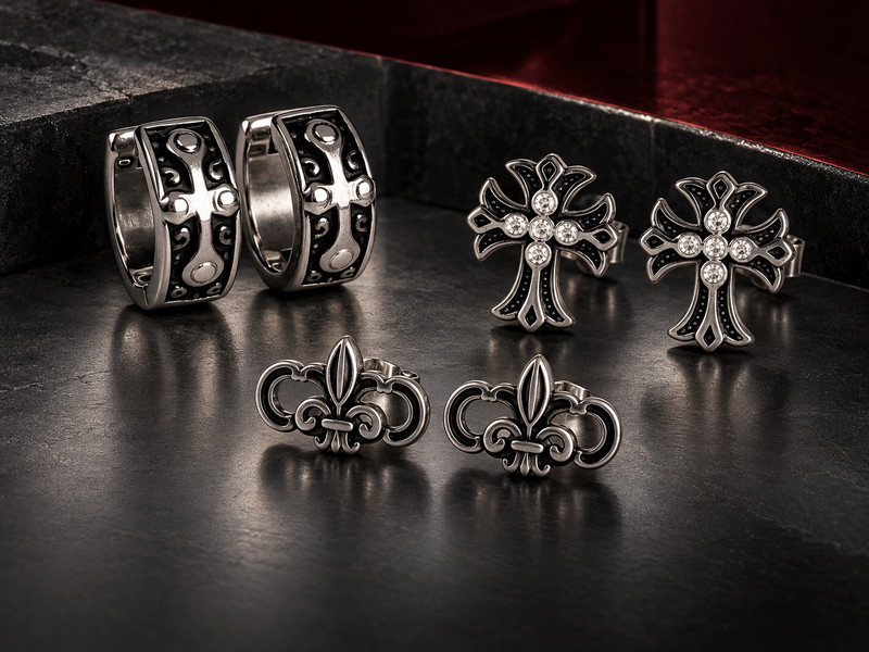 Aretes Gothic Blade Cross, Eternal Bloom y Varok — promoción S/89
