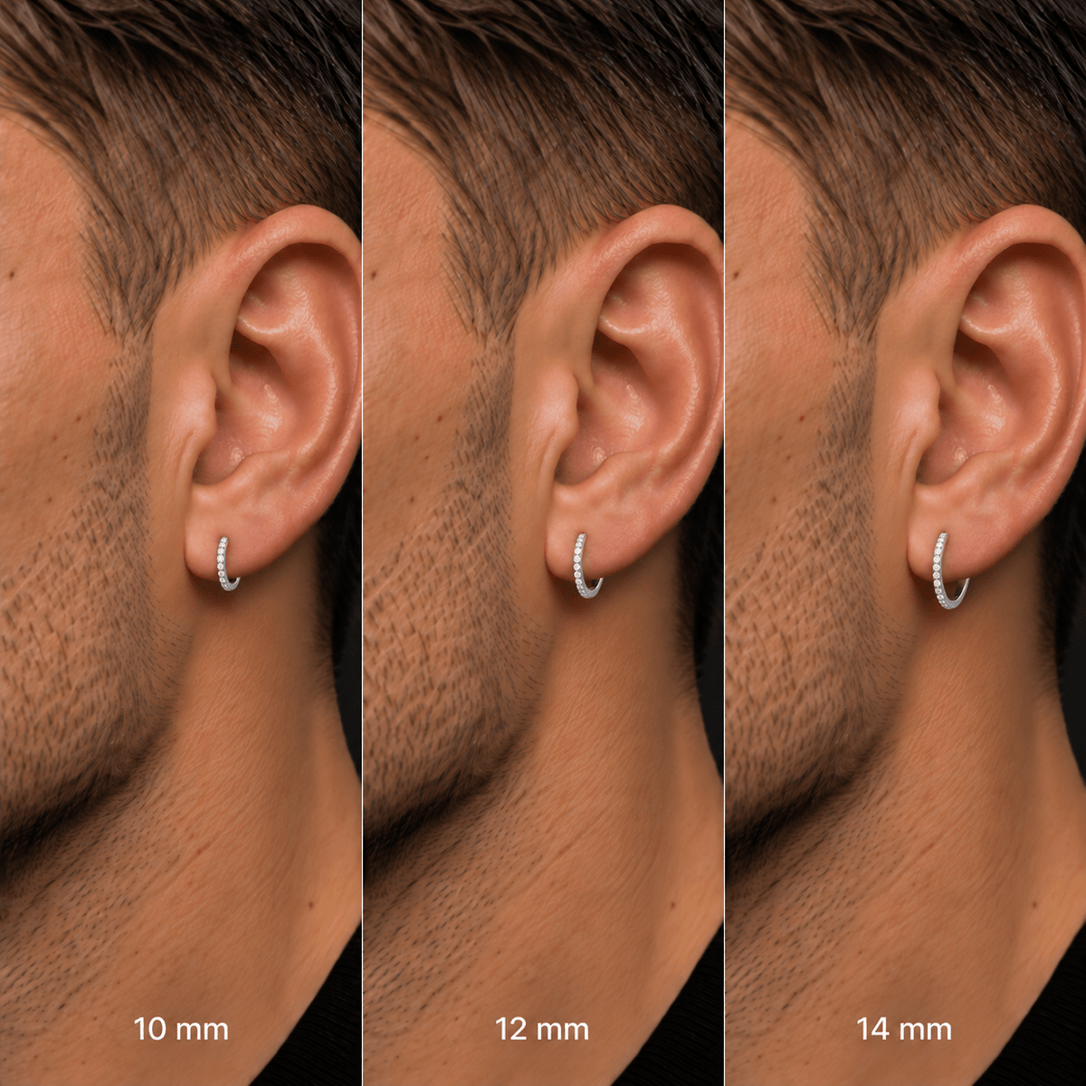 Comparativa de tamaños del piercing Destellos 10 mm/12 mm/14 mm de titanio de grado implante con circonia 5A.
