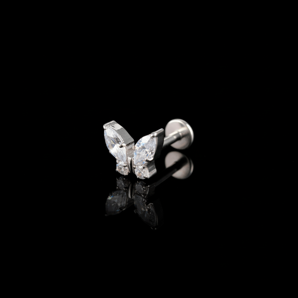 Piercing Butterfly 6mm – Titanio Grado Implante con Circonia 5A | Lion Luxury