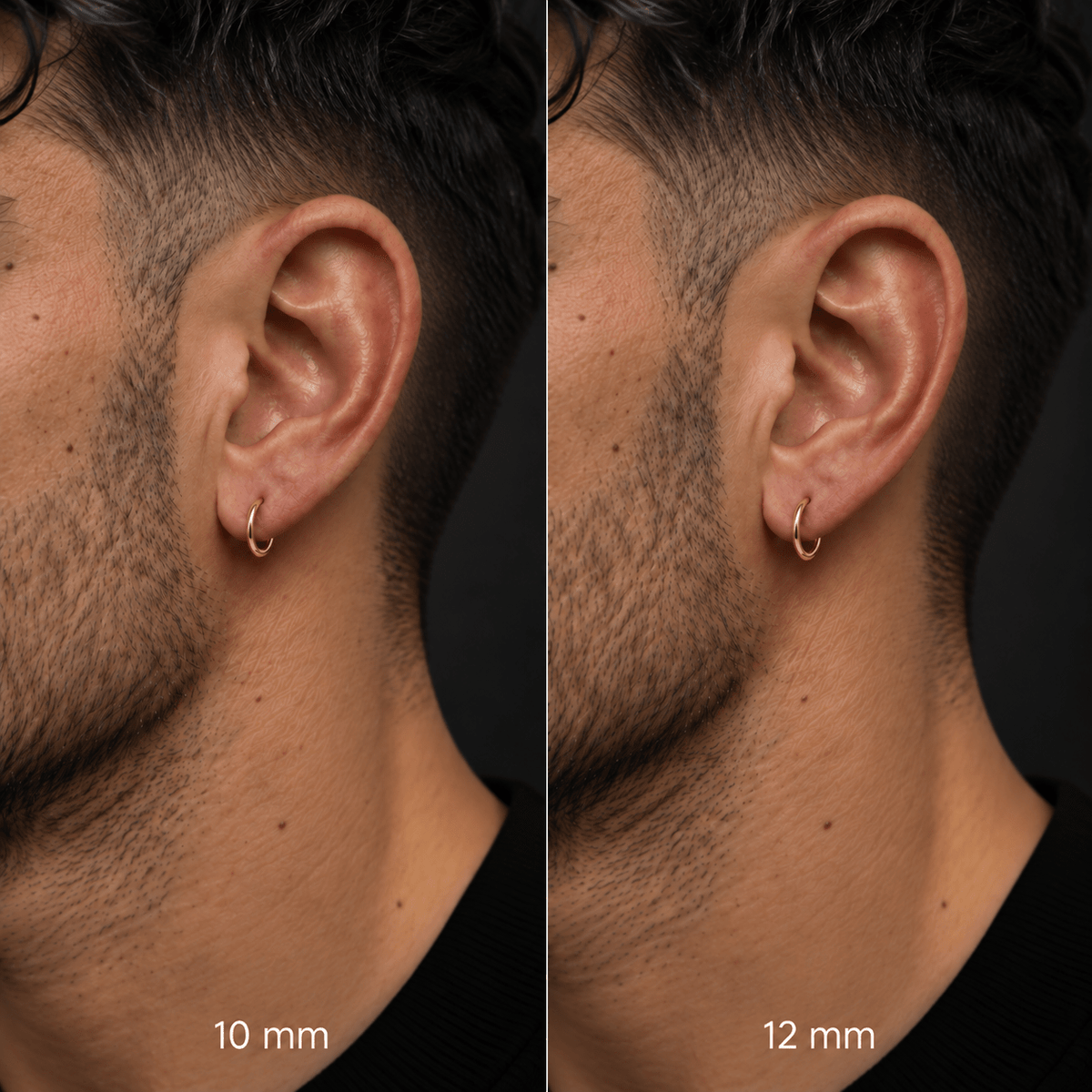 Comparativa de tamaños del piercing Alpha 10 mm/12 mm de titanio de grado implante.